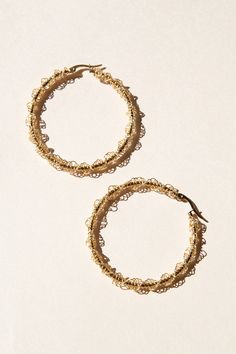 Gold Macramé Hoop Earrings – Cadena Collective Beading Design, Macrame Hoop, Intricate Beading, Bridal Designs, Colorful Design, The Gold, Gold Hoop, Custom Items, Beading