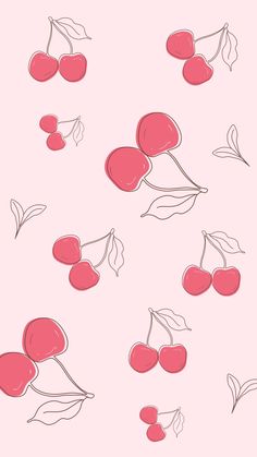 cherries on a pink background with leaves