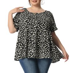 Stay stylish and cool with these fashionable tops designed for the modern woman. Whether you're hitting the gym or heading out for a night on the town, these cute top for women is the perfect choice. With their flattering silhouette and elegant design, they can easily be dressed up or down. If you're in the mood for something bold, these leopard print tops are sure to make a statement. Upgrade your wardrobe with trendy summer tops for women and stay ahead of the fashion curve. Fitted Peplum Top, Business Casual Blouse, Plus Size Peplum, Fashionable Tops, Tiered Blouse, Babydoll Blouse, Tiered Tops, Hem Blouse, Leopard Print Top