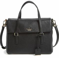 Kate Spade New York NEW Holden Street Small Leslie Satchel/Crossbody Bag, Black Pebbled Leather, Sold Out, BNWOT, MSRP $398 Constructed of tight pebbled leather, with a clean-lined, soft-but-structured shape that's inspired (in part) by a classic saddlebag, our Holden Street Small Leslie is a true go-anywhere bag. Chic details, like a decorative luggage tag, mesh with smart design elements, like the optional cross-body strap, to create a remarkably adaptable purse that looks good seven days a we Blue Kate Spade Purse, Red Satchel, Kate Spade Satchel, Kate Spade Cameron Street, Black Leather Satchel, Perfect Handbag, Favorite Handbags, Quilted Handbags, Black Handbag