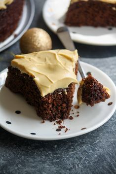 a piece of cake on a plate with a fork