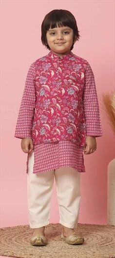 Pink and Majenta, White and Off White color Boys Kurta Pyjama in Cotton fabric with Floral, Printed work Pink Printed Sets For Diwali, Festive Pink Printed Sets, Boys Kurta, Floral Work, Kurta Pyjama, Off White Color, Floral Printed, White Color, Party Wear