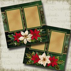 two frames with poinsettis and holly on them for christmas cards or scrapbook pages