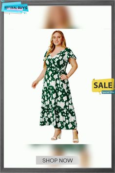 Summer Plus Size Women's V-neck Print Dress Green V-neck Wrap Dress For Spring, Green V-neck Surplice Dress For Spring, Green V-neck Surplice Neckline Dress For Spring, Green V-neck Dress With Surplice Neckline For Spring, Casual Green V-neck Dress With Surplice Neckline, Green Surplice Neckline Maxi Dress For Spring, Casual Green Wrap Dress For Vacation, Green V-neck Dress For Spring, Green Casual Dress With Surplice Neckline