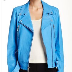 New From Nordstrom Rack! This Is A Beautiful Elizabeth And James Corlyn Leather Jacket In Very Rare Color As Worn By Gigi Hadid. Blue Leather Jacket, Elizabeth And James, Gigi Hadid, Blue Leather, Jackets & Coats, Jackets For Women, Leather Jacket, Nordstrom, Blue