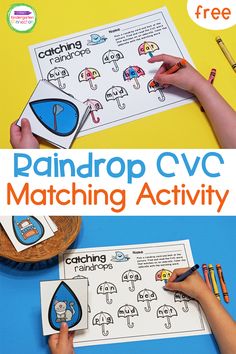 FREE Raindrop CVC Word Matching Activity for Early Readers Weather Centers Kindergarten, Phonics Poems, Kindergarten Spring, Kindergarten Literacy Centers, Preschool Weather, April Activities, Literacy Activities Kindergarten, Centers Kindergarten