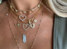 Gold Heart Pendant Necklace With Jewels, Heart Lock Necklace, Chunky Chain Necklace, Diamond Evil Eye, Chunky Chain Necklaces, Heart Lock, Lock Necklace, Wear Necklaces, Palm Beach Gardens