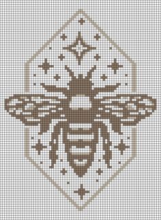 a cross stitch pattern with a bee on the front and back side, in brown