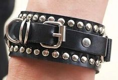 Goth Punk Hip Hop Bracelet Buckle Adjustable Closure Black And Silvery Rivets 9.3" Long 1" Width Mall Goth Bracelets, Black Rock Jewelry, Black Punk Bracelets For Festival, Black Punk Festival Bracelets, Adjustable Black Grunge Bracelet, Adjustable Black Grunge Bracelets, Emo Adjustable Choker For Parties, Punk Rivets Jewelry For Party, Gothic Jewelry With Rivets For Festivals