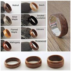 the different types of wood rings are shown in this image, and there is also information about them