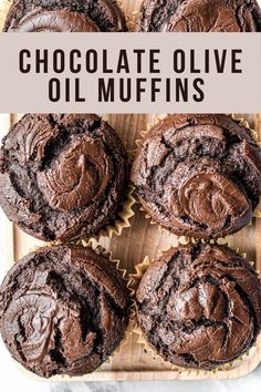 chocolate muffins with chocolate chips and a nutella swirl Muffins Made With Oil, Olive Oil Muffins, Delicious Muffin Recipes, Baking With Olive Oil, Scones And Jam, Breakfast Favorites, Fun Food Recipes