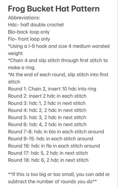 the instructions for how to make a fro - bucket hat pattern on an iphone