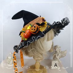 This price is for a hat only, others are not included.   	 		 			Size 			S 			M 		 		 			Head Circumference 			54-56 			56-58 Black Witch Hat, Black Witch, Witch Hat, Pumpkin Decorating, Halloween Pumpkins, Lace Trim, Witch, Trim, Lace