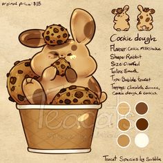 a drawing of some kind of animal in a cup with chocolate chips on the side