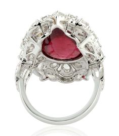 For Sale on 1stDibs - This stunning statement ring has been crafted from 14-karat gold. It is set in 13.65 carats Rubelite and 2.14 carats glimmering diamonds. The ring is a Luxury Gia Certified White Gold Ruby Ring, Luxury Platinum Ruby Ring, Luxury Gia Certified Pear-shaped Rings, Luxury Pear-shaped Gia Certified Rings, Luxury Platinum Pear-shaped Rings, Luxury Pear-shaped Platinum Rings, Luxury Platinum Ruby Ring With Brilliant Cut, Luxury Gia Certified Ruby Ring, Luxury Pear-shaped Ruby Ring