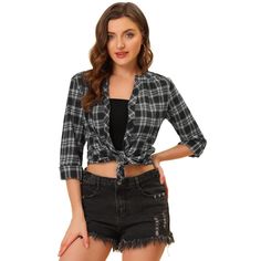 The classic plaid adds down-home appeal to this button-front shirt. Whether worn with long sleeves or rolled cuffs, this plaid top is a chic and casual go-to. It matches jeans, casual pants, leggings, and shorts well, or you can pair it with black pants and high heels for office work. It is a versatile shirt that you can wear from day to night. Christmas Plaid, Women's Blouses, Plaid Blouse, Western Shirt, Peasant Blouse, Plaid Tops, Plaid Christmas, Shirt Button, Blouse Vintage