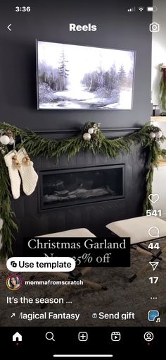 the fireplace is decorated for christmas with stockings