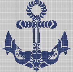 an anchor with two birds on it is shown in the cross stitch pattern, as well as