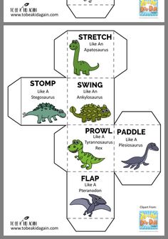 the different types of dinosaurs that can be found in this printable paper toy box