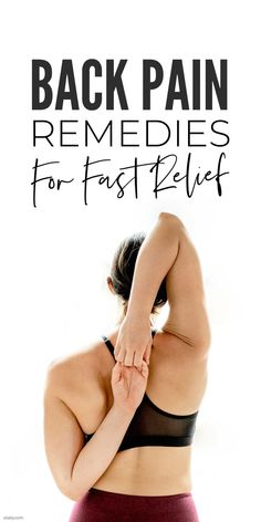 back pain remedies for fast relief cover image with woman in sports bra and text overlay