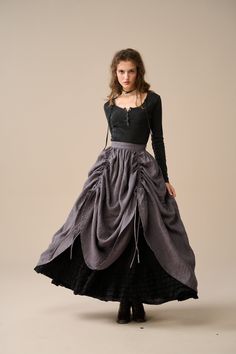 Step back in time with our Victorian Style Skirt, where every stitch reflects exceptional craftsmanship. Revel in the elegance of this skirt adorned with a graceful flare that flows seamlessly as you walk or dance, creating a captivating presence at the Renaissance Festival or any historical event.  This versatile skirt can be worn in two different styles as shown in pictures, thanks to its adjustable drawstrings. So it can suit any occasion. 【Fabric】 100%Linen, around 200g/gram. Medium weight. 【Size】 *SIZE XS waist: 26"/ 65 cm *SIZE S waist: 27"/ 70 cm *SIZE M waist: 29/ 75 cm *SIZE L waist: 31.5" / 80 cm SIZE XL Waist: 33"/ 85cm SIZE XXL waist : 35" / 90 cm SIZE 3XL waist : 37" / 95 cm Long Skirt Reference, Whimsical Skirt, Medieval Skirt, Edwardian Skirt, Long Skirt Pattern, Rag Skirt, Walking Skirt, Long Linen Skirt, Victorian Skirt