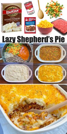 an easy recipe for lazy shepherd's pie that is ready to be eaten in the oven