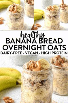 banana bread overnight oatmeal in a jar with bananas and granola on top