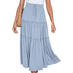 Light Blue Drawstring High Waist A-line Skirt Blue Gathered Maxi Skirt For Summer, Blue Gathered Skirt For Summer, Casual Blue A-line Skirt, Casual Light Blue Lined Maxi Skirt, Spring Blue Drawstring Skirt, Blue Drawstring Skirt For Spring, Light Blue Casual Ruffled Skirt, Casual Light Blue Ruffled Skirt, Spring Light Blue Relaxed Maxi Skirt