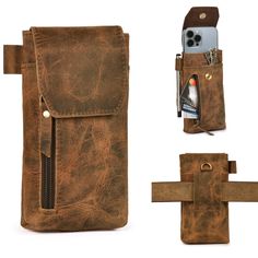 PRICES MAY VARY. Slip Resistant / Skid Free Phone Holster: Handmade from durable full-grain buffalo leather with expert stitching and a strong magnetic closure for lasting quality and style. Secure Fit: Designed for large smartphones up to 7 x 3.5 inches, even with thick cases. The belt clip and loop provide secure attachment, while the magnetic closure ensures safety. RFID Protection: YKK zip pocket with RFID-blocking technology safeguards your cards. Additional pocket for keys and small items. Belt Holder, Belt Holster, Hiking Bag, Secure Attachment, Leather Sling Bag, Cell Phone Holster, Utility Belt, Phone Holster, Belt Pouch