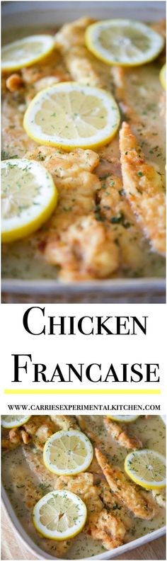 chicken francaise with lemons and herbs on the side