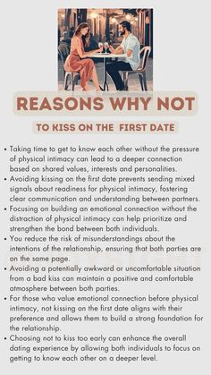 Remember, there's no right or wrong answer when it comes to physical intimacy on a first date. It's important to listen to your own feelings and comfort level to make a decision that feels authentic to you 💕 #kissing #firstdate 3rd Date Questions, How To Kisses For The First Time Tips, Relationship Notes, Date Tips, Date Questions, Relationship Journal, Love Profile Picture, First Date Questions, First Date Tips