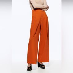 Never Worn From 2021 Wide Leg Pants Summer Trendy Wide Leg Dress Pants, Trendy Wide Leg Summer Dress Pants, Trendy Wide Leg Dress Pants For Summer, Elegant Orange Pants For Fall, Elegant Orange Fall Pants, Elegant Orange Straight Pants, Orange Full-length Bottoms With Pockets, Summer Wide Leg Workwear Bottoms, Orange Full Length Bottoms With Pockets