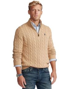 Men's Big & Tall Cable-Knit Cotton Quarter-Zip Sweater | macys.com Zip Sweater Outfit, Cable Knit Sweater Outfit, Sweater Outfits Men, Tall Sweater, Outfit Streetwear, 1/4 Zip Sweater, Sweater Outfit, Zippered Sweater, Quarter Zip Sweater