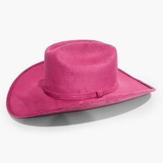 Fuschia Cowboy Hat by AB.LINO Western meets contemporary. Our take on a western classic, made from the same materials used on our flagship rancher hat. Trimmed with a Minimal Mexican Suede Hat Band. Made from stiffened Mexican suede Spot / specialist clean Brim width: 4″ / 10.16 cm Crown height: 4″ – 4.75″ Rigid crown design Please note: due to the color and nature of the suede dyeing process, some flecking or marks may be present in material Size & Fit: Our Cowboy hat is designed one-size-fits Kentucky Derby Ranch Felt Hat With Curved Brim, Curved Brim Felt Hat For Rodeo And Kentucky Derby, Western Style Solid Hat Bands For Kentucky Derby, Felt Hat With Flat Brim For Kentucky Derby, Fur Felt Hat Bands For Rodeo And Kentucky Derby, Solid Color Curved Brim Felt Hat For Rodeo, Western Solid Hat Bands For Rodeo, Rigid Short Brim Felt Hat For Rodeo, Western Felt Hat With Flat Crown For Kentucky Derby