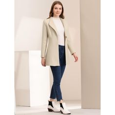 An elegant overcoat covered in a turn-down collar and full placket offers a charming look for day or night. Solid color and a turn-down collar bring casual elegance to a long-sleeved winter coat. Suitable for Casual, Business, Work, Dating, Weekend, Party, and Daily Wear. This classic winter mid-long overcoat is stylish and comfortable to wear, which is an essential overcoat for every modern woman and girl. Perfectly pair it with pants for a warm and business casual look, and style it with a lon Lapel Collar Outerwear For Office, Chic Collared Outerwear For Office, Solid Color Outerwear With Lapel Collar For Office, Single-breasted Collared Outerwear, Collared Solid Color Outerwear For Office, Chic Solid Pea Coat With Lapel Collar, Spring Solid Color Office Outerwear, Elegant Collared Spring Outerwear, Fitted Solid Color Outerwear With Lapel Collar