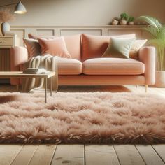 a living room filled with furniture and lots of pillows on top of a wooden floor