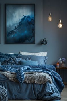 #BEAUTY ,#REALATIONSHIPS #Fashion #Outfits #Winter Outfits #Animals Moody Blue Room, Gray And Blue Bedroom, Scandinavian Bedroom Ideas, Modern Bedroom Wall Decor, Dark Blue Rooms, Navy Bedrooms, Blue Bedroom Ideas, Bedroom Wall Decor Ideas, Dark Blue Bedrooms