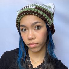 Crochet Striped Cat Ear Beanie, crocheted by me:) 💗3 day US shipping  💗Message me for any color or size customizations 💗Measurements💗 Height:7 inches Circumference: 21 inches 💗More cat beanies💗 Pink 2 Stripe cat beanies: https://www.etsy.com/listing/1397483846 Multi color 2 stripe cat beanies: https://www.etsy.com/listing/1411641145 2 stripe cat beanies: https://www.etsy.com/listing/1241095613 Spider-Man cat beanie: https://www.etsy.com/listing/1390640165 Cat beanie with fluffy brim: https Green Cat Beanie, Scrap Yarn Hat, Spider Man Cat, Striped Cat Ear Beanie, Cat Beanies, Cat Ear Beanie, Bonnet Au Crochet, Ear Beanie, Cat Eared Beanie