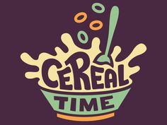 cereal time logo on a purple background with orange and green sprinkles in the bowl