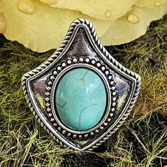 Cute Faux Turquoise Color Cabachon Ring Measures ~1" Tall X Wide. A11 Nickel-free Turquoise Metal Rings, Michael Kors Ring, Luxury Wedding Rings, Moissanite Halo Ring, Sparkly Ring, Black Onyx Ring, Ring Color, Silver Moon, Crystal Wedding