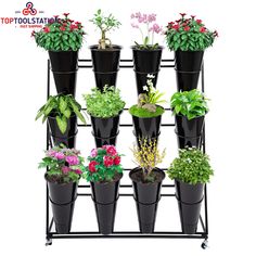 Description This is a flower display stand with 12 flower buckets that can hold many different flowers in different categories. Whether for home or commercial use, it can meet your needs very well. The trapezoidal open design allows for a better display of flowers and helps you attract more customers. Key Features Great Durability: This flower stand is made of hard and sturdy iron. The baking paint on the surface also makes it more wear-resistant and anti-corrosive. So it is strong enough to be Flower Display Stand, Plant Stand With Wheels, Vase Display, Metal Plant Stand, Outdoor Living Decor, Flower Bucket, Indoor Flowers, Flower Stand, Outdoor Flowers