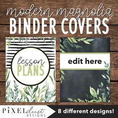 three binder covers with different designs on them and the text, modern magnolia binders