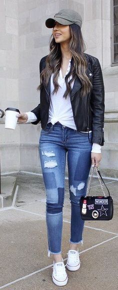 jeans pour femme Shoe Outfits, Fav Outfit, Fashion 2015, Leather Jacket Outfits, Elegante Casual, Back To, Art Sketch, Ideas For, College Fashion