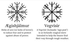 three different types of viking symbols with their meanings and meaning in english, swedish and german