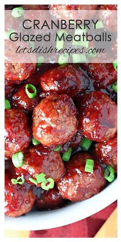 cranberry glazed meatballs in a white bowl