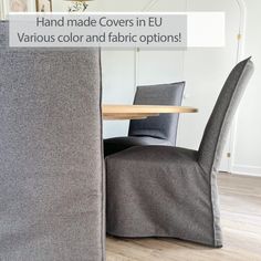 a table and chairs with the text hand made covers in eu various color and fabric options