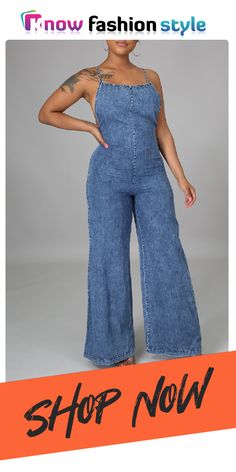 Blue Casual Solid Split Joint Spaghetti Strap Straight Jumpsuits Non-stretch Denim Jumpsuit For Summer, Solid Sleeveless Denim Jumpsuit For Summer, Sleeveless Solid Denim Jumpsuit For Summer, Trendy Solid Color Denim Jumpsuit For Summer, Non-stretch High Waist Bodysuit For Spring, Casual Summer Denim Bodysuit, Non-stretch Spaghetti Strap Jumpsuit For Spring, Blue Non-stretch Sleeveless Denim Jumpsuit, Chic Stretch Denim Jumpsuit For Summer