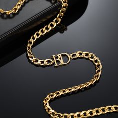 Personalize this cuban chain with your initials or surprise them with a meaningful gift. Personalized Gold Cuban Link Name Necklace, Luxury Gold-plated Cuban Link Necklace As Gift, Luxury Gold-tone Cuban Link Chain Jewelry, Luxury Gold-plated Cuban Link Necklace, Gold-tone Cuban Link Metal Necklace, Cuban Chain, Rose Gold Metal, Gold Plated Silver, Personalized Necklace