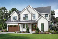 this is an artist's rendering of the modern farmhouse style house plans for homes