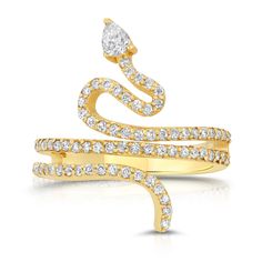 18k solid gold snake Diamonds ring Uber chic, modern and timeless, wear it by itself or stacked, a true fine jewelry statement ring. CONSCIENTIOUSLY MADE IN LA Diamonds size : 1.20 mn Diamond pear shape : 4 mn * 3mn Diamonds Carat Weight : 0.85 Total Weight: Size 7 is approx. 5.5 grams 1.8 mm Band Ships in 5-8 business days Comes gift ready in a beautiful, custom jewelry box. Ready to Ship in 10 days Luxury Snake-shaped Diamond Ring, Luxury Snake-shaped Wedding Ring, Luxury 14k Gold Snake-shaped Ring, Formal Diamond Snake-shaped Ring, Elegant Snake-shaped Diamond Ring, Yellow Gold Diamond Ring In Snake Shape, Luxury Yellow Gold Snake Shaped Ring, Elegant 14k Gold Snake-shaped Ring, Elegant Snake-shaped Rings For Anniversary